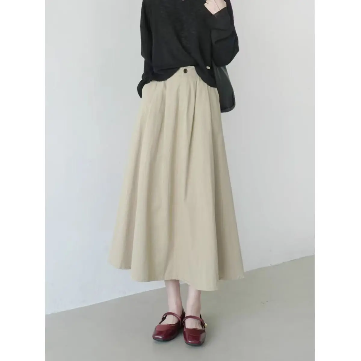 

High Waist Slimming A Line Skirt Women Spring Autumn Midi Flared Skirt