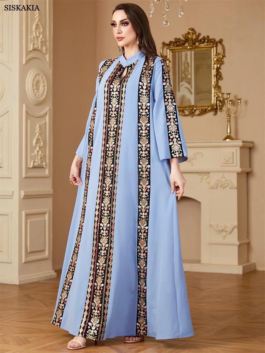 Siskakia Ramadan Dubai haft w paski długie abaje muzułmańskie eleganckie kobiety suknia wieczorowa marokański Casual luźna Kebaya