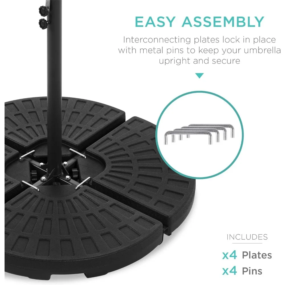 Soporte de Base Circular para sombrilla de Patio, Cantilever Offset con asas de transporte, fácil de llenar, capacidad de 158lb, 4 piezas