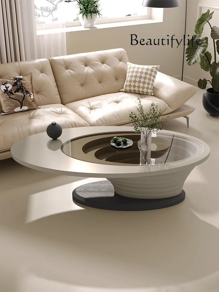 

Abyss Coffee Table Living Room Home Light Luxury Modern Simple Oval Glass New Tea Table Advanced