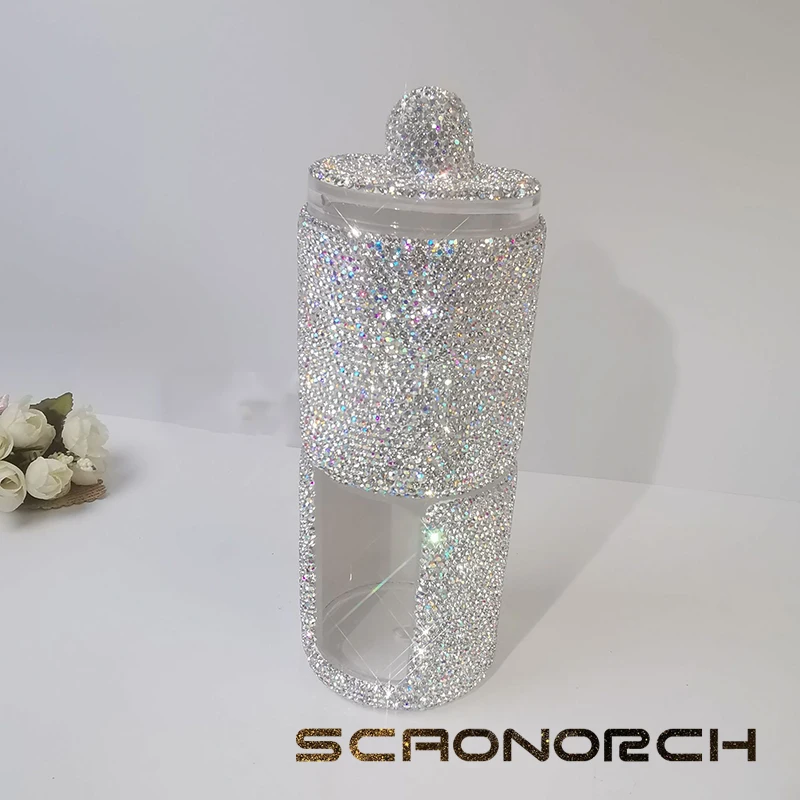 Sparkling Rhinestones Storage Box Acrylic Brush Organizer with Lid Cosmetic Bins Make Up Box Cotton Swab Storage cartridge