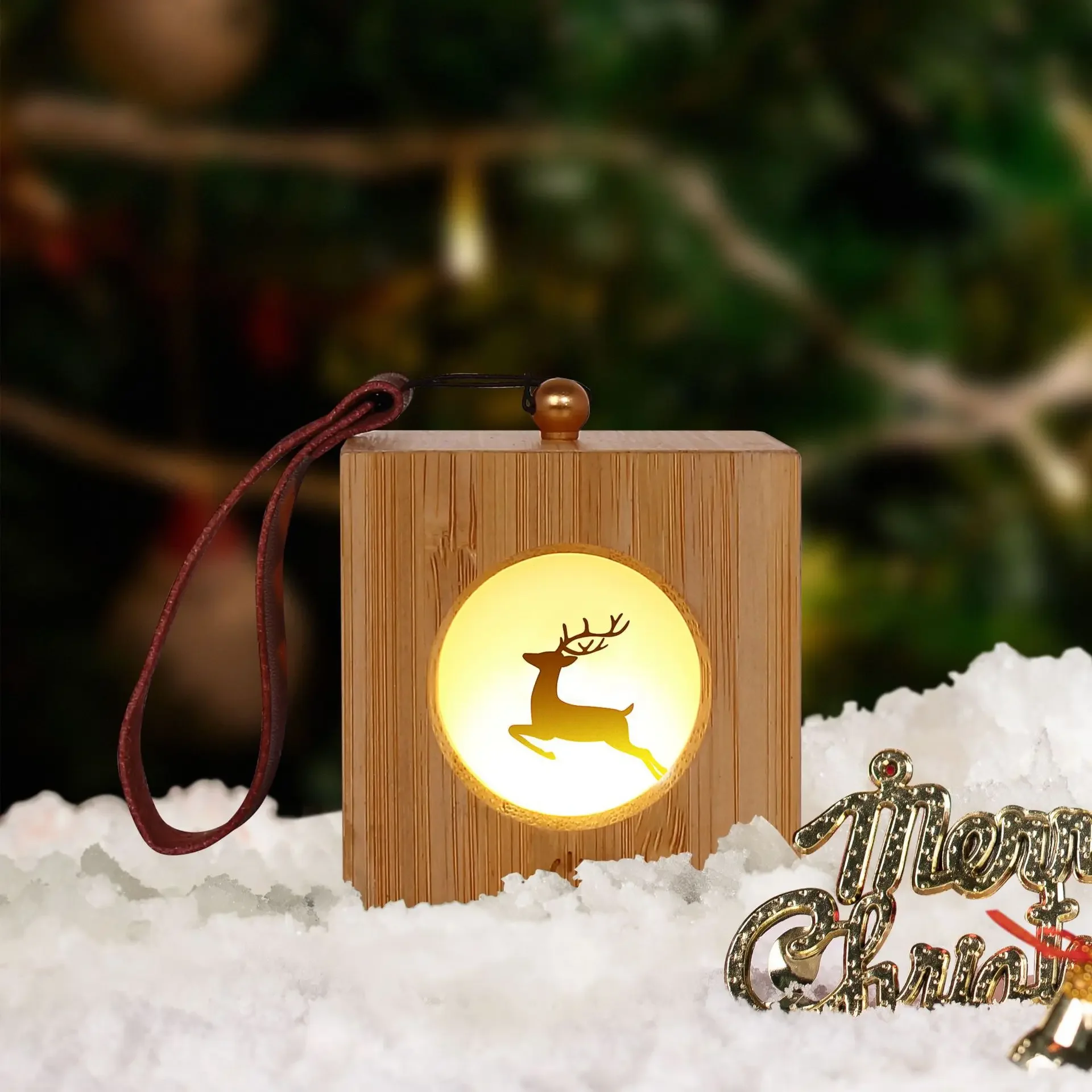 New Festival Night Light Deer-Shaped Christmas Gift Wooden Projection Ambience Light Rechargeable RGB Colorful Light