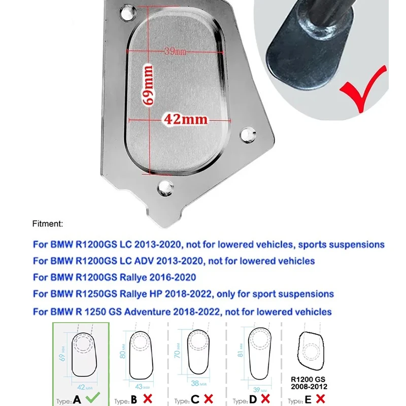 For BMW R1200GS R1250GS Rallye HP R 1200 1250 GS ADVENTURE ADV LC GSA Motorcycle Accessories Kickstand Foot Side Stand Pad Plate