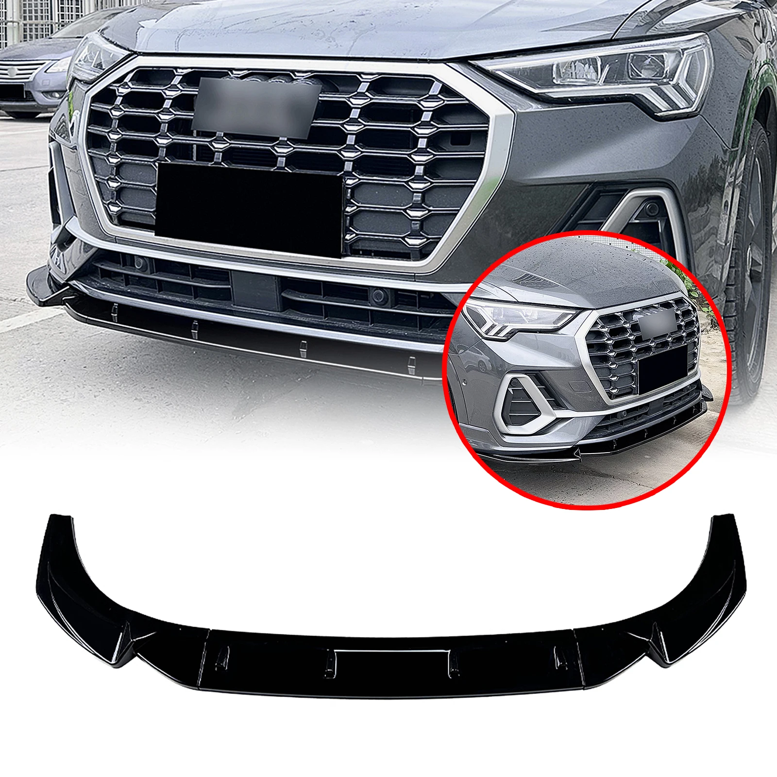 

For Audi Q3 F3 Sline 2019-2024 Front Bumper Spoiler Lip Carbon Fiber Look/Gloss Black Lower Splitter Body Protector Kit Blade