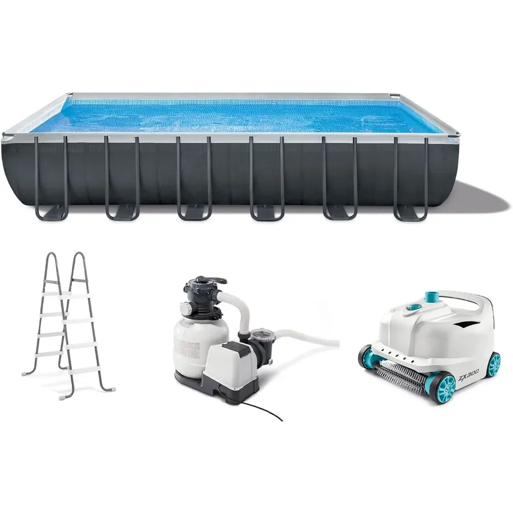 

24ftx12ft x 52in Ultra XTR Frame Rectangular Swimming Pool Set with Sand Filter Pump, Ladder,Ground Cloth,Cover and Robot Vacuum