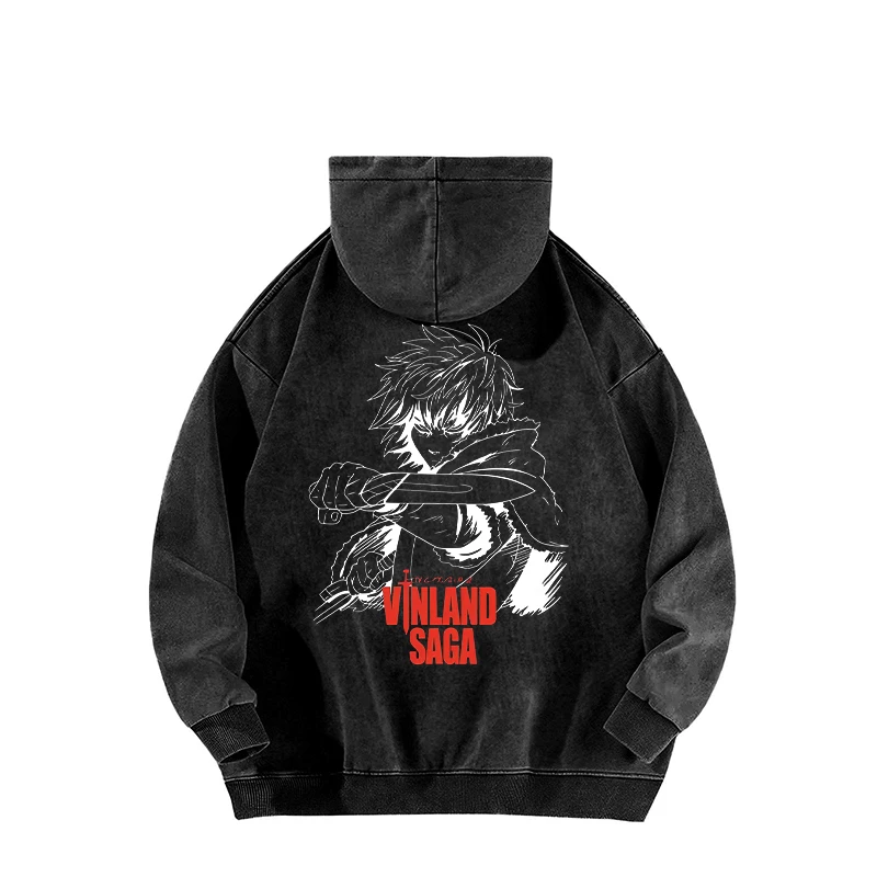 فينلاند ساغا مانغا نمط الاتجاه الأمريكي الشارع الشهير ريترو مطبوعة الرجال فضفاض غسلها هوديي القطن الخالص بلوزات بأكمام طويلة