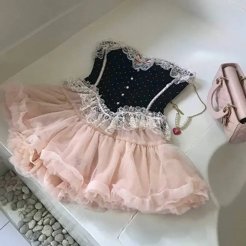 Pure Desire תחרה מחוך עם נקודות פולקה רב שכבתי גזה ענן חצאית קצרה רכה לנשים וסט וחצאית מתוקים שמלות מוכנות ללבישה