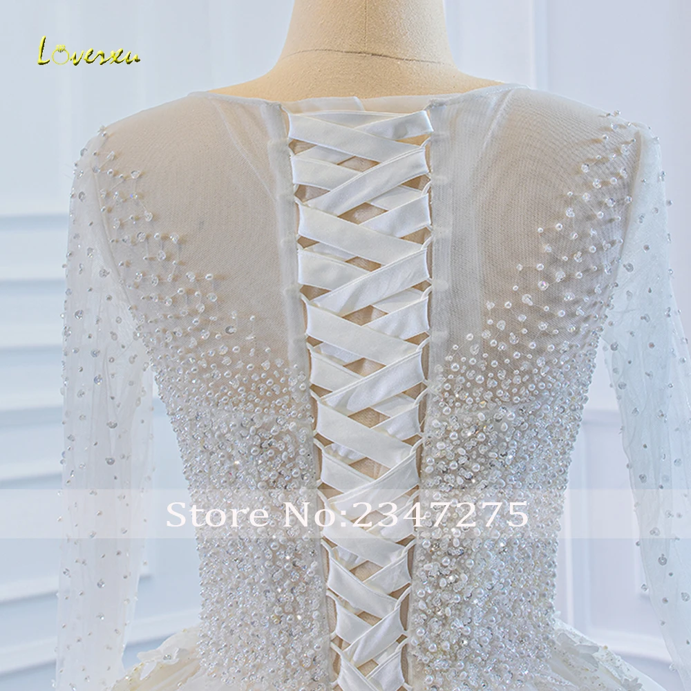 Loverxu Ball Gown Luxury Wedding Dresses O-Neck Long Sleeve Vestido De Novia Lace Beaded 3D Flowers Custom Made Bridal Gown