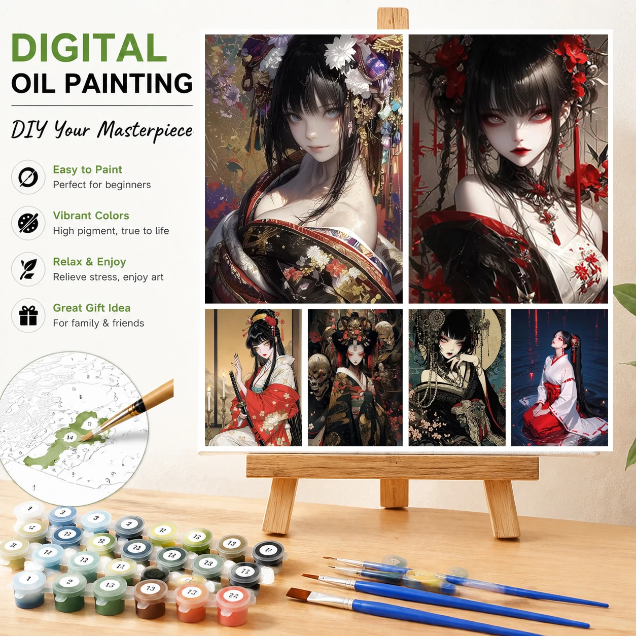 Acrylic Paint By Numbers  Sexy Kimono Woman Painting By Numbers on Canvas Coloring By Number for Adults Paint Digital Art