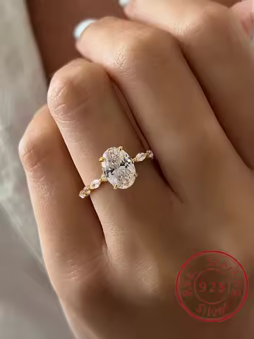 925 Sterling Silver Elliptical Horse Eye Fashionable Zircon Ring For Women Engagement Wedding Luxury High Quality Fine Jewelry