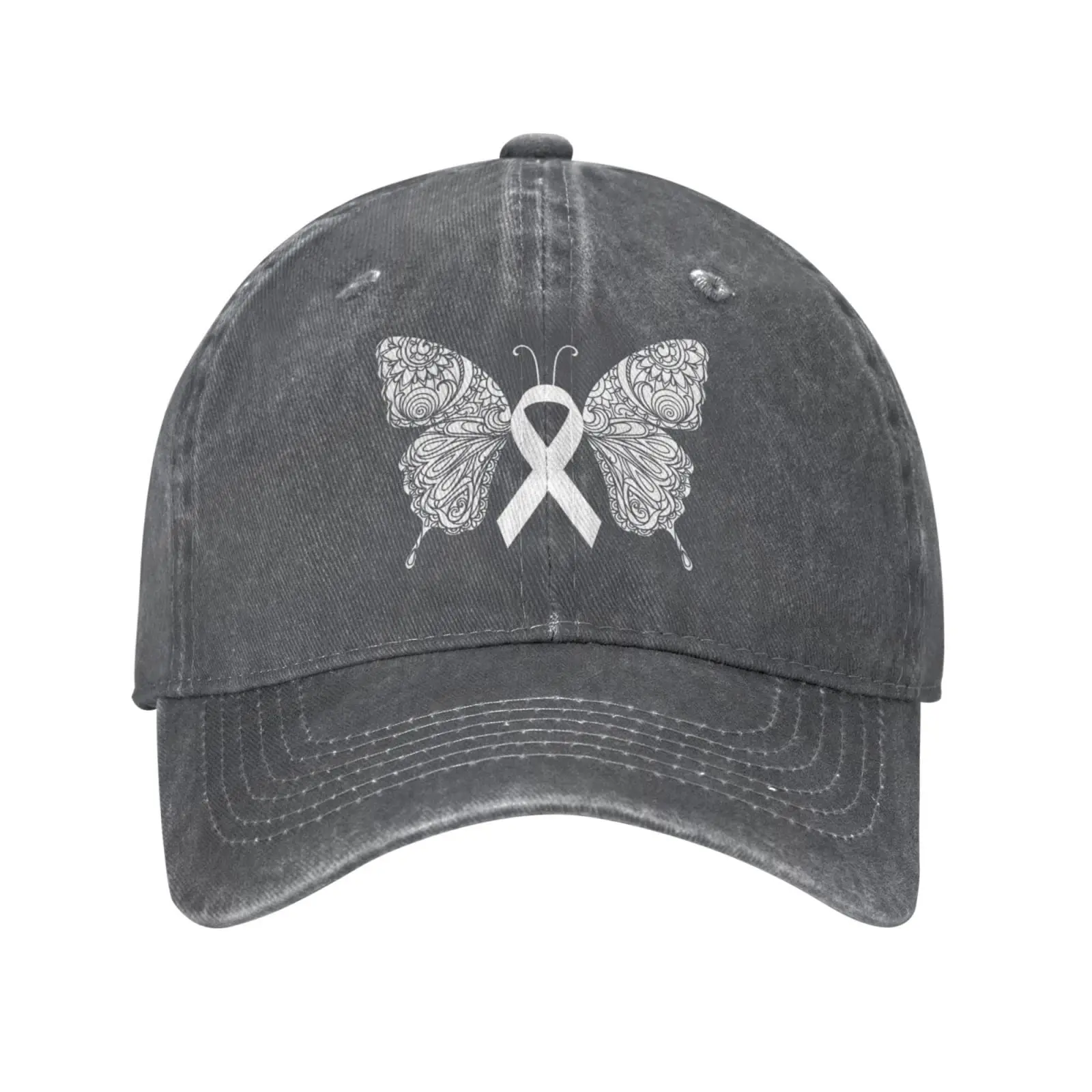 

Butterfly Lung Cancer Awareness Retro Sports Denim Cap Adjustable Snapback Casquettes Unisex Plain Baseball Cowboy Hat