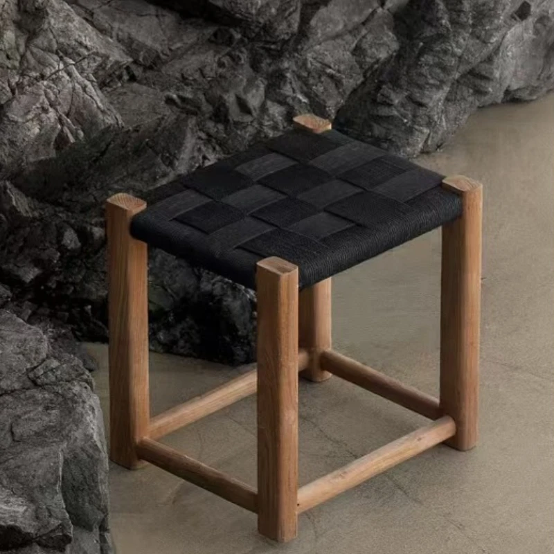 Solid wood stool, hand-braided rope elm dressing stool