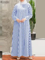 Women Autumn Long Sleeve Muslim Dress Abaya ZANZEA Vintage Striped Maxi Dress Dubai Sundress Robe Islamic Hijab Vestidos Kaftan