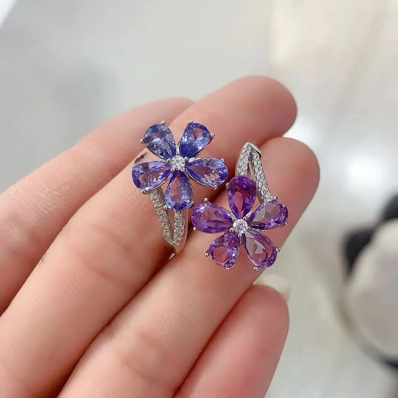 KJJEAXCMY-925 Sterling Silver Amethyst Ring for Girls, Boutique Jewelry Natural Colored Gemstone, Birthday Party, Christmas Gift