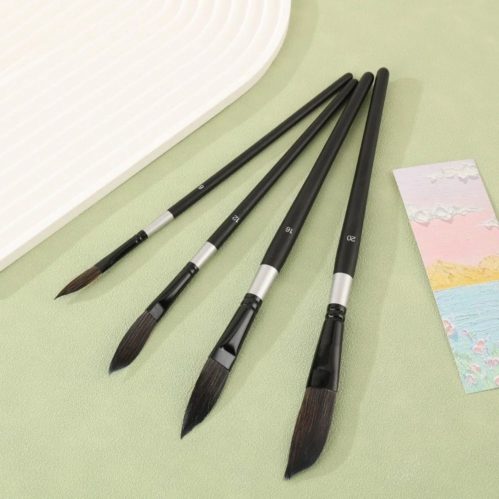 Pincel de pintura profesional de nailon para tirar del pelo, juego de bolígrafos de acuarela con mango de madera Gouache, pincel de dibujo artístico pintado a mano, 4 Uds.
