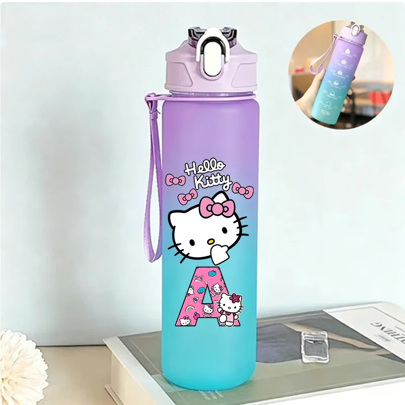 750ML Hello Kitties Water Cup Women Leak Proof Portable Sport Casual Large Capacity Water Bottle Kawaii Anime Letter Kettle Gift