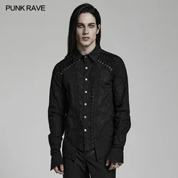 PUNK RAVE Men's Gothic Tie-dyed Jacquard V-neck Shirt Gorgeous Party Club Lantern Sleeves Loose Tops Spring/Autumn Black