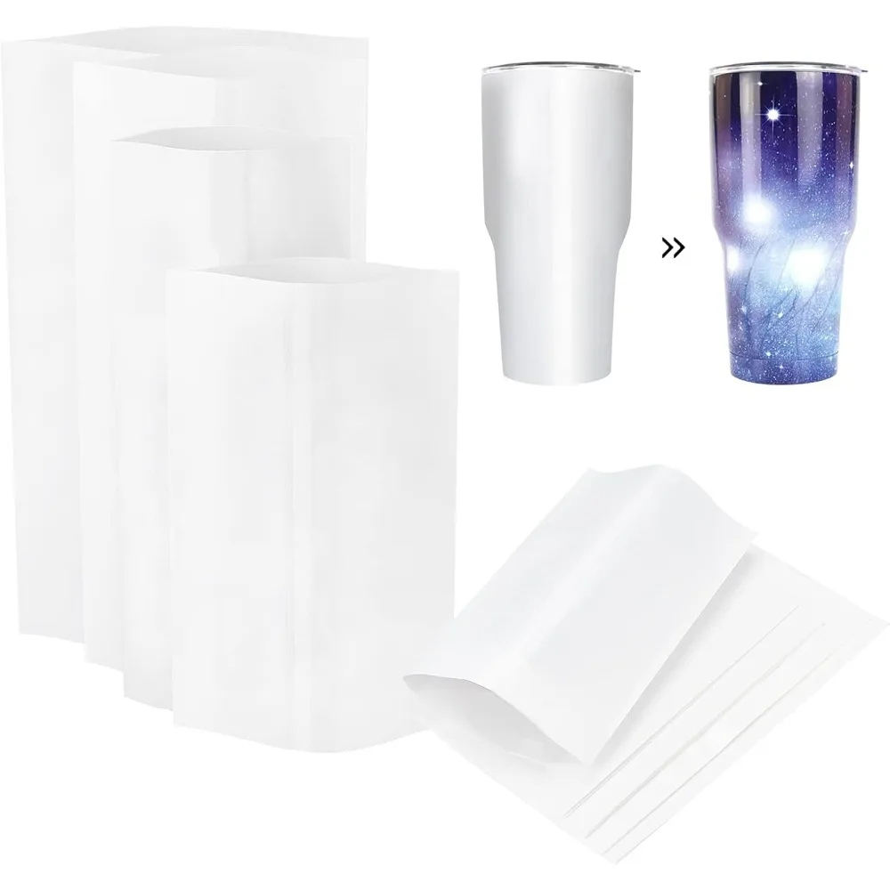 40pcs Shrink Wrap Bags 4 Sizes Sublimation Shrink Wrap Sleeves Heat Transfer White Wrap and Blanks Sublimation