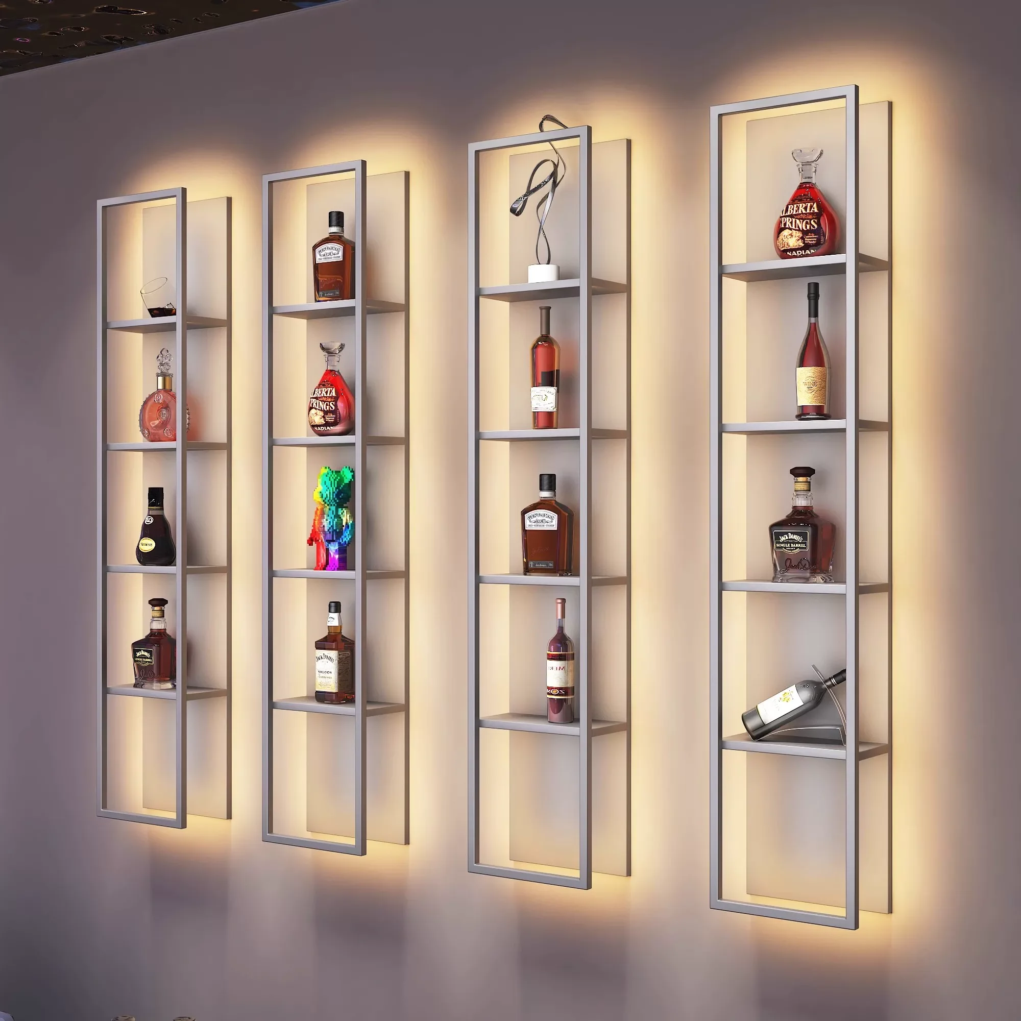 

#@Wall-mounted storage rack, decorative item display stand, display shelf, bar counter, illuminated wine rack, wine cabinet