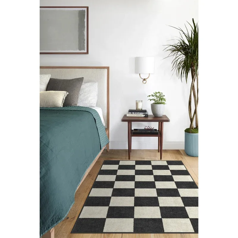 Classic Black White Plaid Living Room Carpets Simple Decoration Home Carpet Comfortable Easy To Care for Bedroom Bedside Rug IG