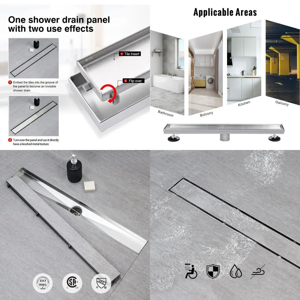 

28 2-in-1 Brushed Stainless Steel Linear Shower Drain with Tile Insert and Hair Catcher