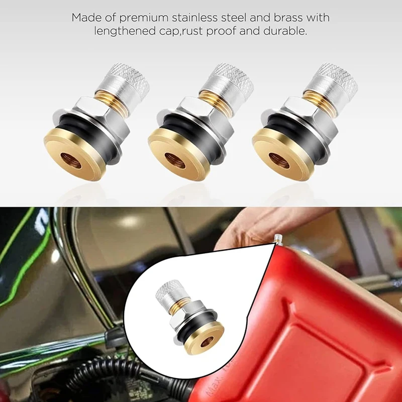 Paquete de ABNO-6 tapas de ventilación del tanque de combustible, tapas de ventilación de jarra de gas a prueba de fugas que mejoran el flujo, kit de tapa de ventilación de lata de gas de metal