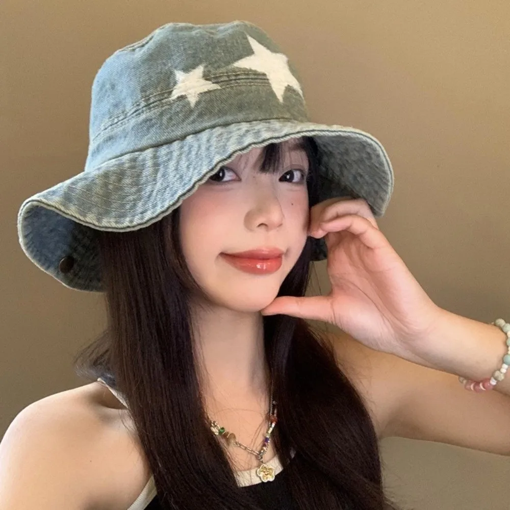 Kawaii الدنيم ستار صياد قبعة قابل للتعديل Y2K قبعات رعاة البقر الغربية قبعة ظلة واسعة حافة تسلق الجبال قبعة التخييم #1