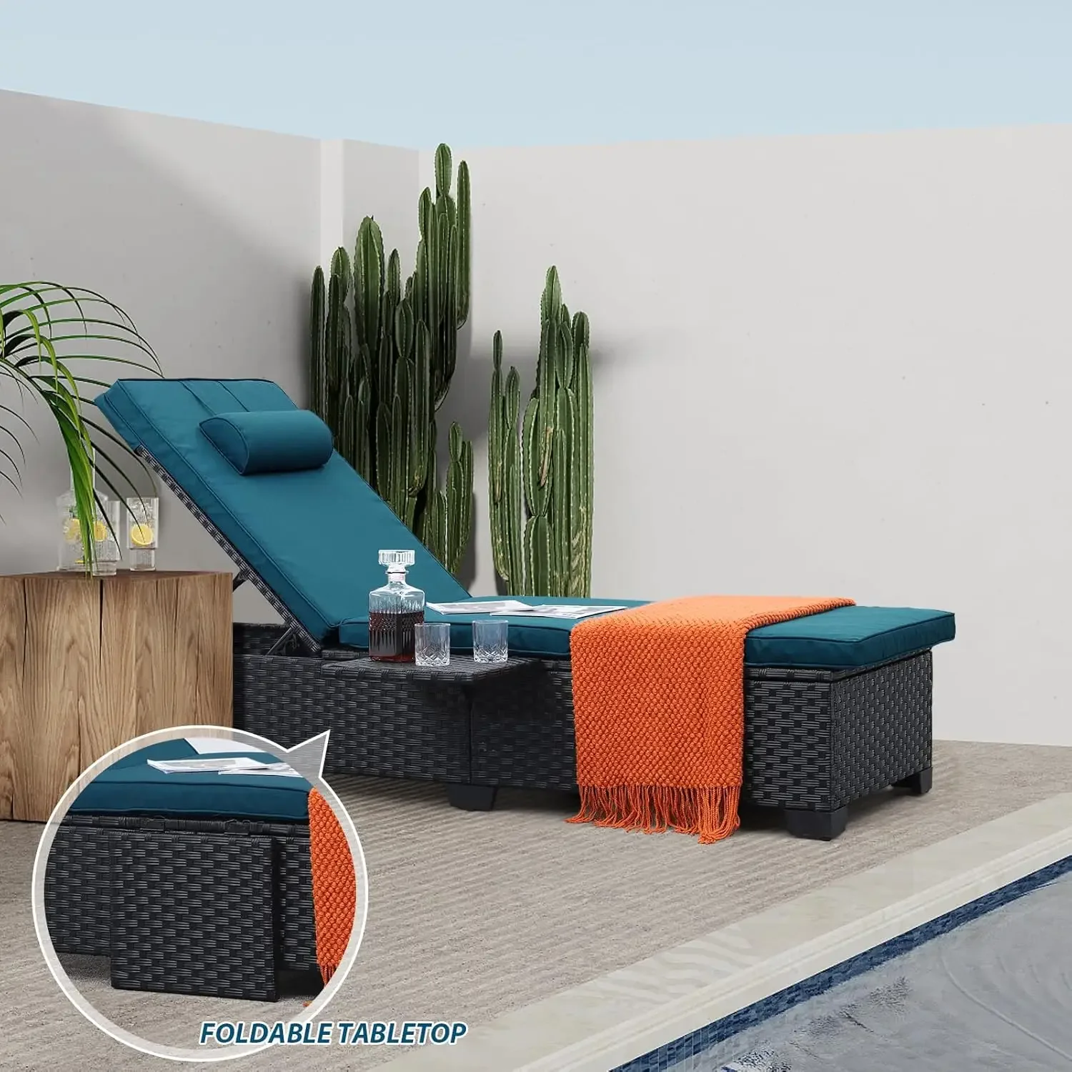 Sillas reclinables de mimbre para exteriores, juego de 2 sillas reclinables de ratán negro, muebles de Patio exterior, silla de salón para piscina