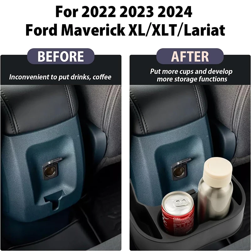 For Ford Maverick 2022-2024 ABS Center Console Cup Holder Rear Storage Box Coin Key Tray Car Cup Holder Interior Accessories