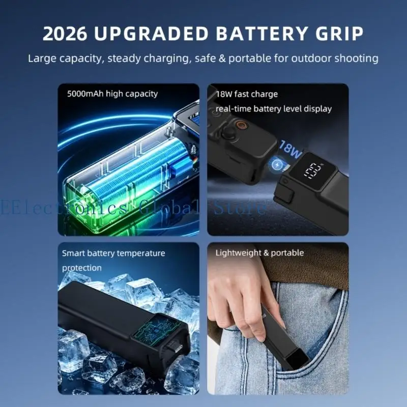462B 5000mAh Charging Grip For Pocket 4 3 Camera With Digital Display And Anti Slip Texture Travel Photography Handle