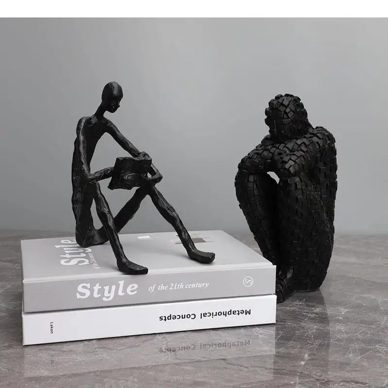 

Minimalist Mosaic Thinker Scholar Figures Statue Desk Decoration Black Character Metal Sculpture Ornaments Abstract Crafts