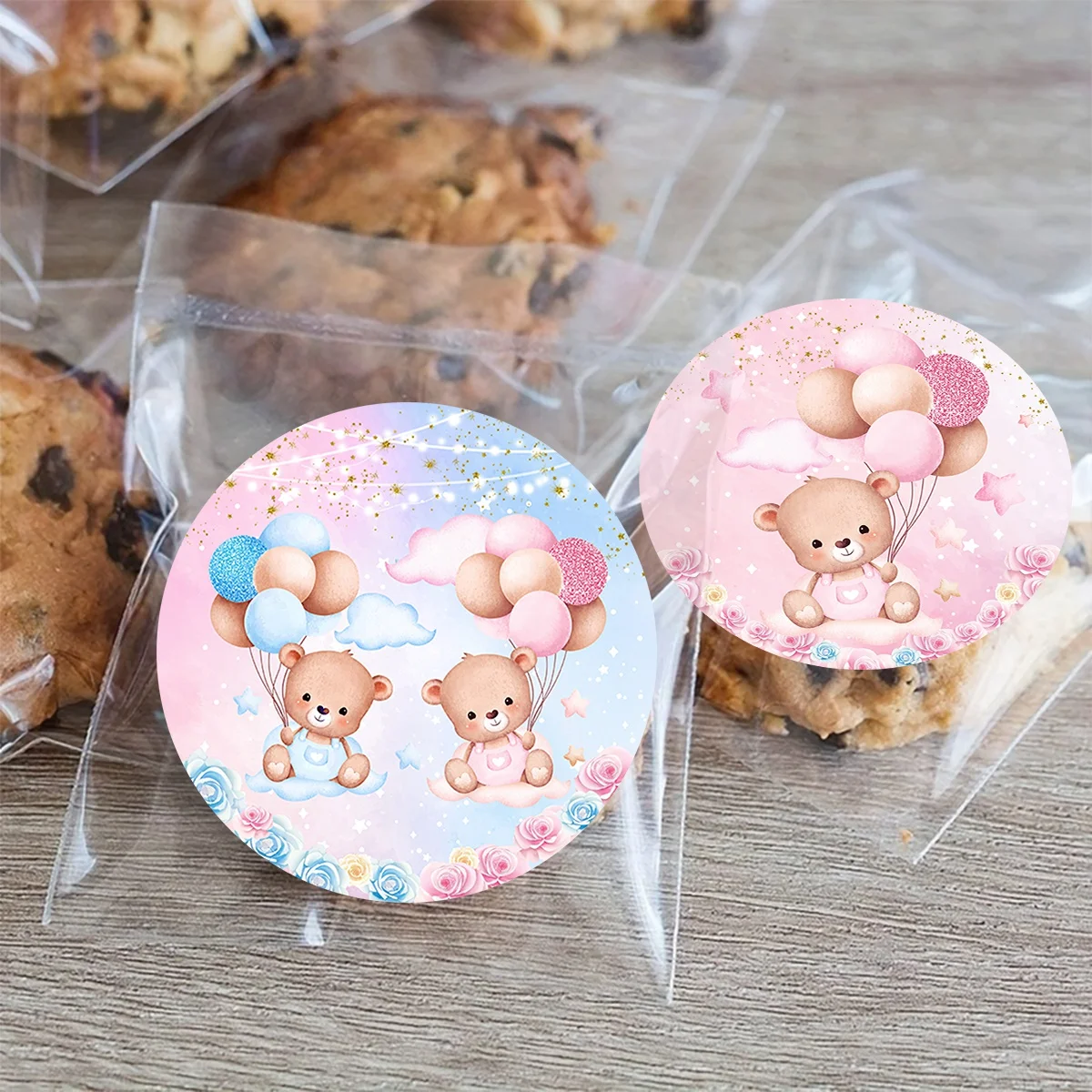 500 قطعة تكشف الجنس ملصقات مستديرة تيدي بير ورقة زجاجة التسمية للجنسين تكشف هدية حفلة مغلف الديكور #6