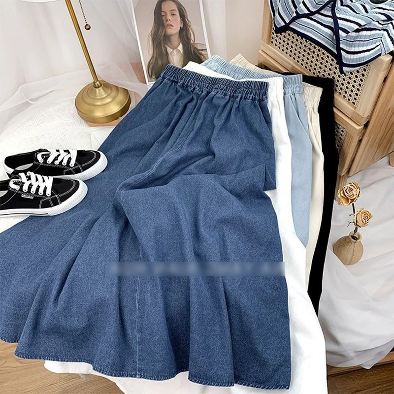 

plus Size 300 Pounds Japanese Style Suspenders Denim Skirt Women Fat MM Match All Mid-Length A-Line Hip Covering Umbrell...