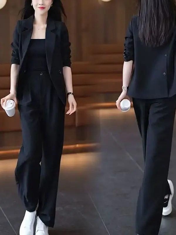 

Костюмный комплект больших размеров: повседневный свободный крой, стройнящий силуэт, широкие брюки, весенняя новинка, 100% полиэстер