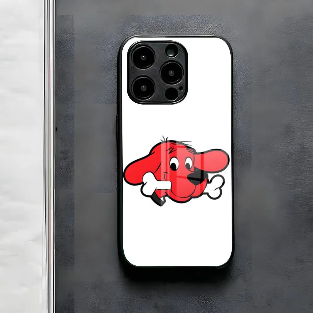 Cartoon Clifford The Big Red Dog Phone Case For IPhone 17 Air 16 E Pro Max 15 14 13 Mini 12 Pro 11 Max Plus Black Glass Cover - view 4