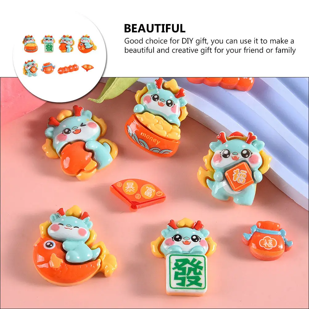 8개 레진 DIY 공예 참 장식품, 휴대폰 케이스, 냉장고 스티커, 미니 플랫백 장식, 플랫백 참, DIY 휴대폰 커버 참