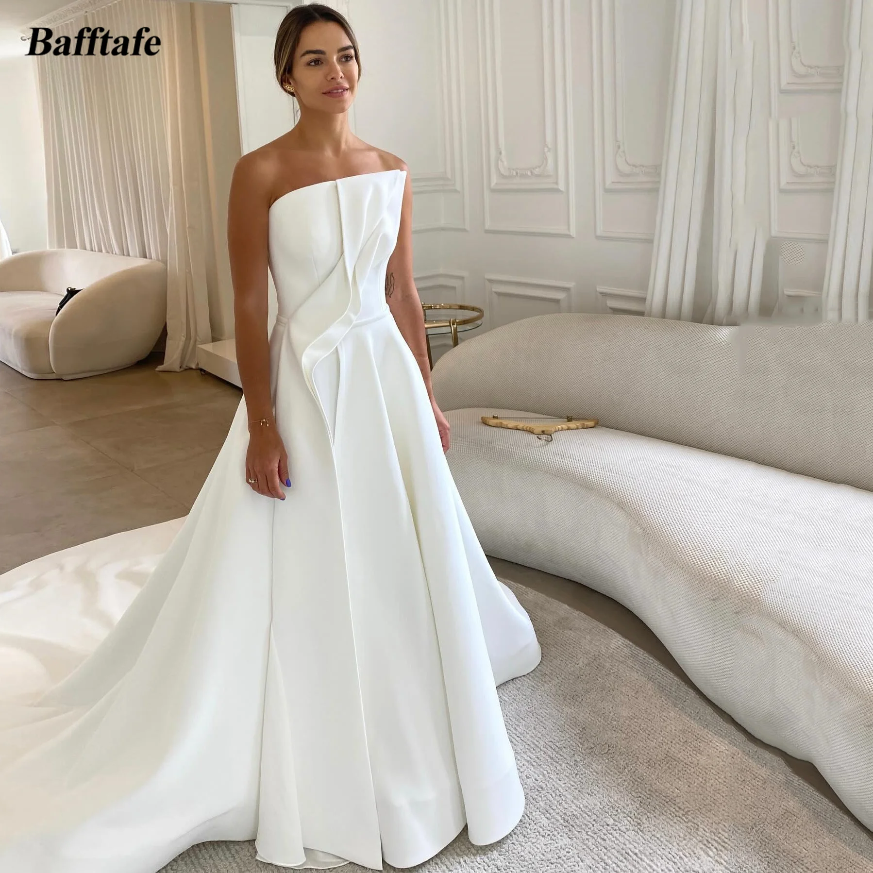 

Bafftafe 2 Pieces Satin Bride Wedding Dresses Detachable Train Strapless Leg Slit Mermaid Bridal Gowns Formal Party Dress 2024