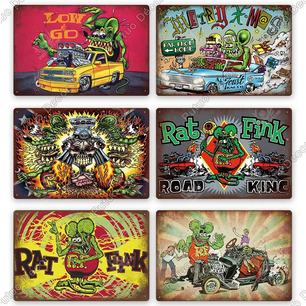 Putuo Decor Rat Fink Modified Car Culture Vintage Tin Sign Metal Signs for Garage Man Cave Bar Pub Club Decoration Wall Decor