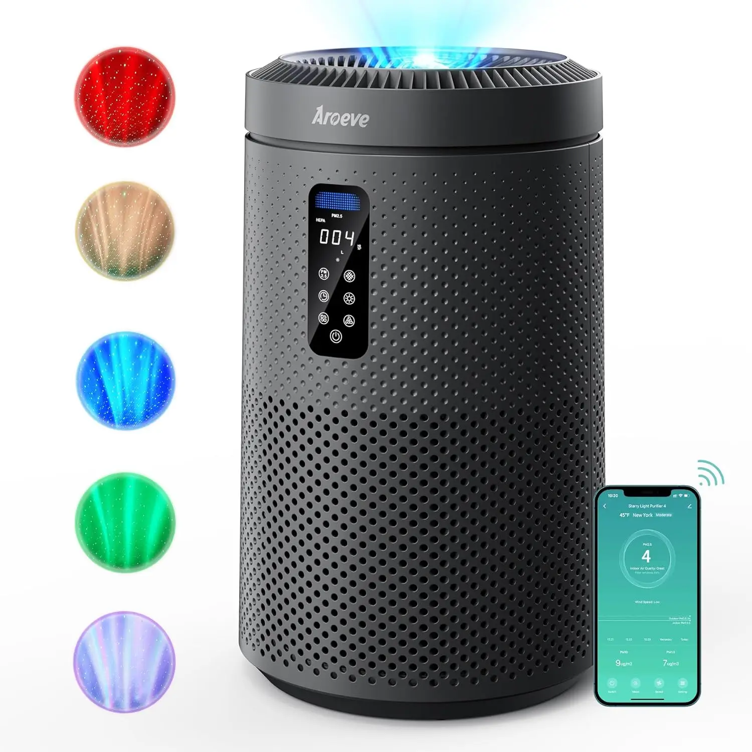 

Air Purifier for Large Rooms with Star Projector, Smart WiFi, Air Quality Sensor, UV Function,and Washable Filter,MK09W Black