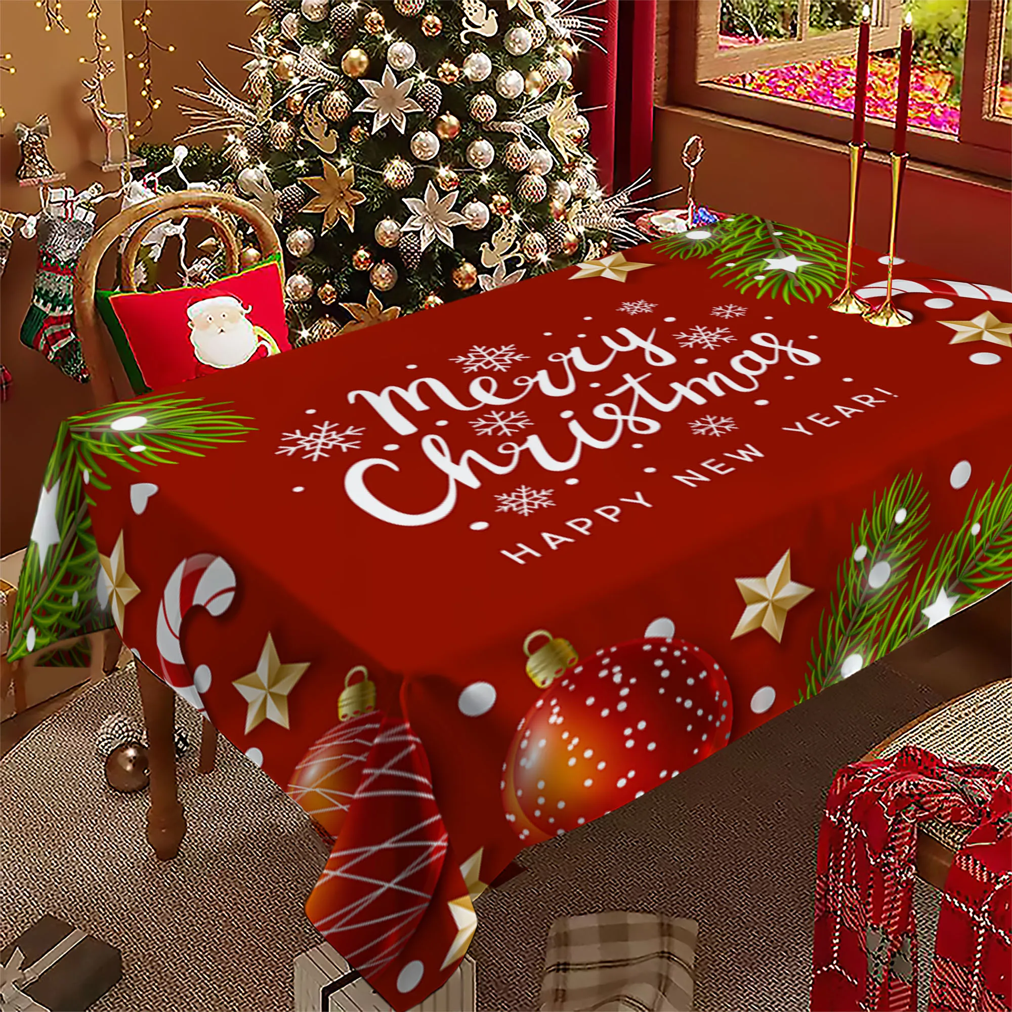 Christmas Rectangle Tablecloth Fir Branches Design Tablecloth For Family Gathering And Dinner Christmas Party Table Decor