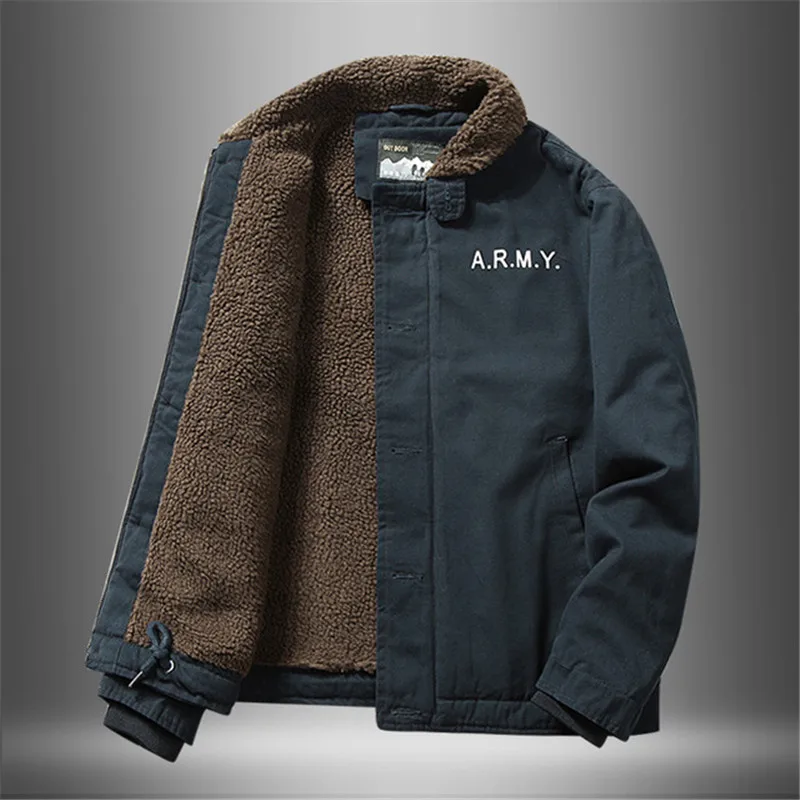 Wram 2021 Windproof jacket Lamb wool short coat men's winter thickened fur collar fleece jacket men