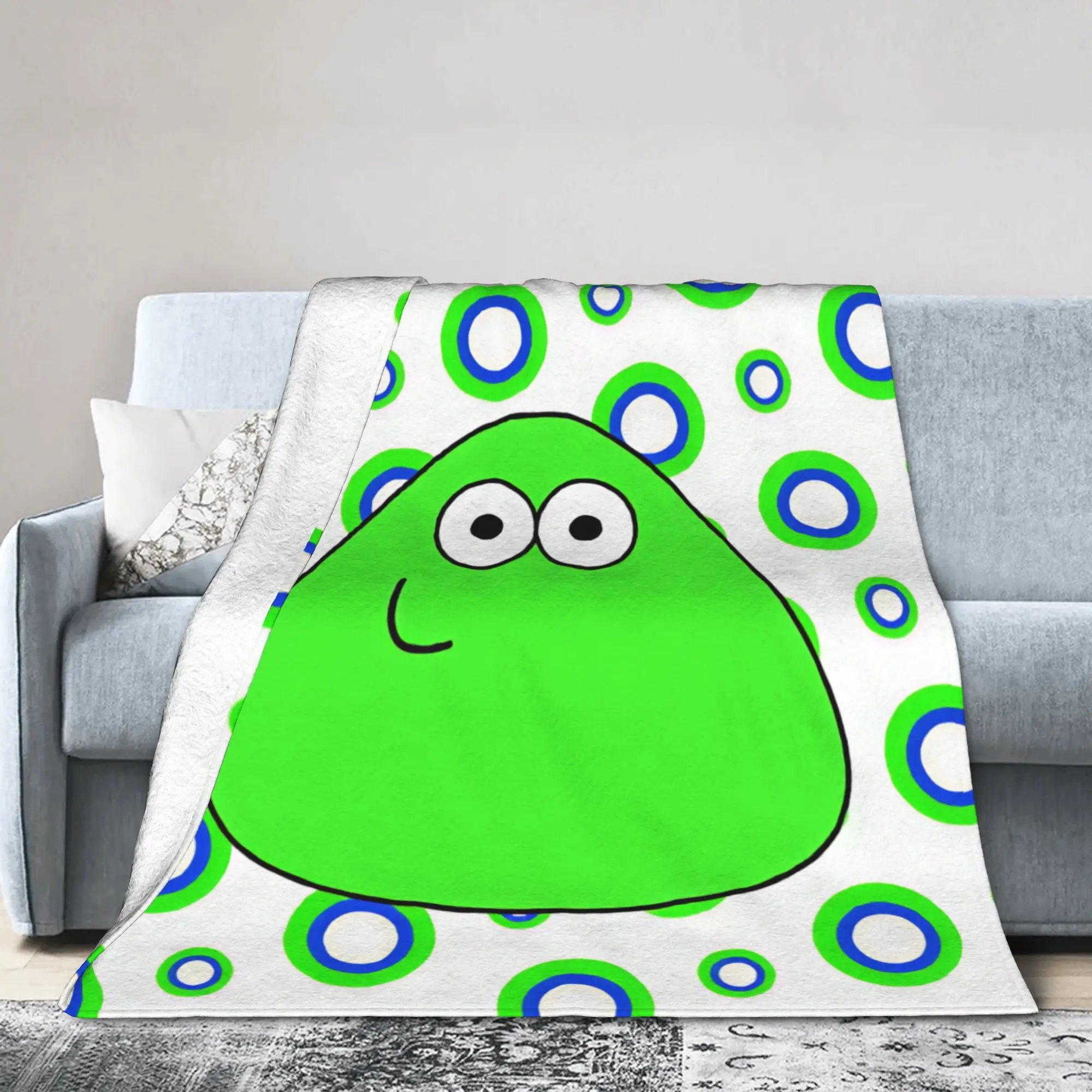 Pet Alien Pou Animated Television Flannel Blanket Warm Soft Throw Blanket for Bedroom Airplane Travel Bedspread Sofa Bed Cover