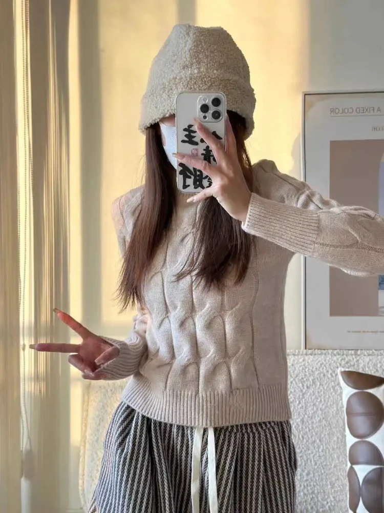 Solid Short Sweaters Autumn Winter Loose Knitted Pullovers Women Korean Style Fashion All-match Leisure Simple Female Thicker