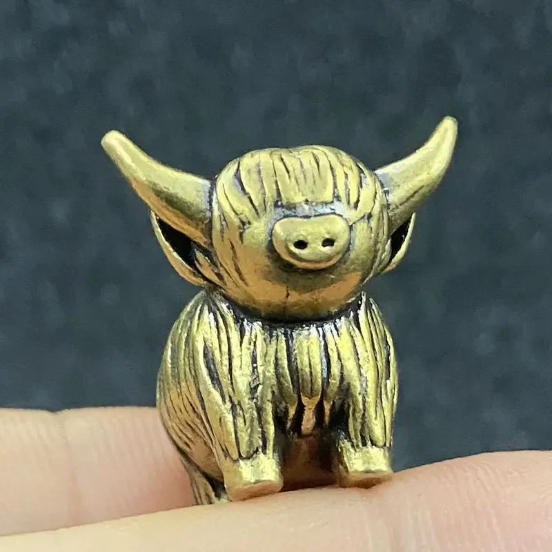 Solid Brass Bird Mini Copper Highland Cow Figurine Charming Exquisite Detailing Vintage Brass Decor Desk Ornament Creative Gifts