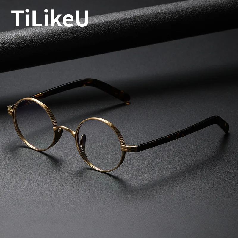 Vintage Small Round Titanium Acetate Eyewear Frame Japanese Designer Men Women Wide Rim Myopia Degrees Optical Eyeglasses Frame