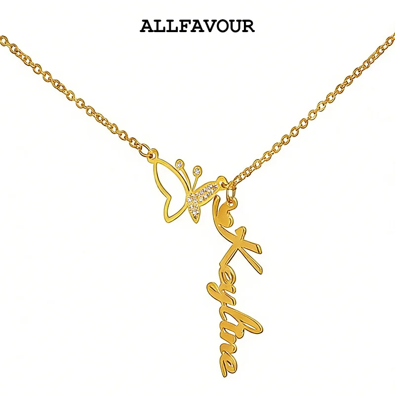 

Trendy Personalized Hollow Heart Butterfly Custom Name Pendant Necklaces For Women Stainless Steel Unique Birthday Jewelry Gifts