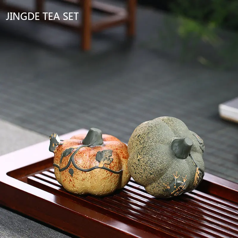 1PC Yixing Raw ore Purple Clay Tea pet frog pumpkin Statue Creative Handmade Tea Ceremony Accessories Home Decor Crafts