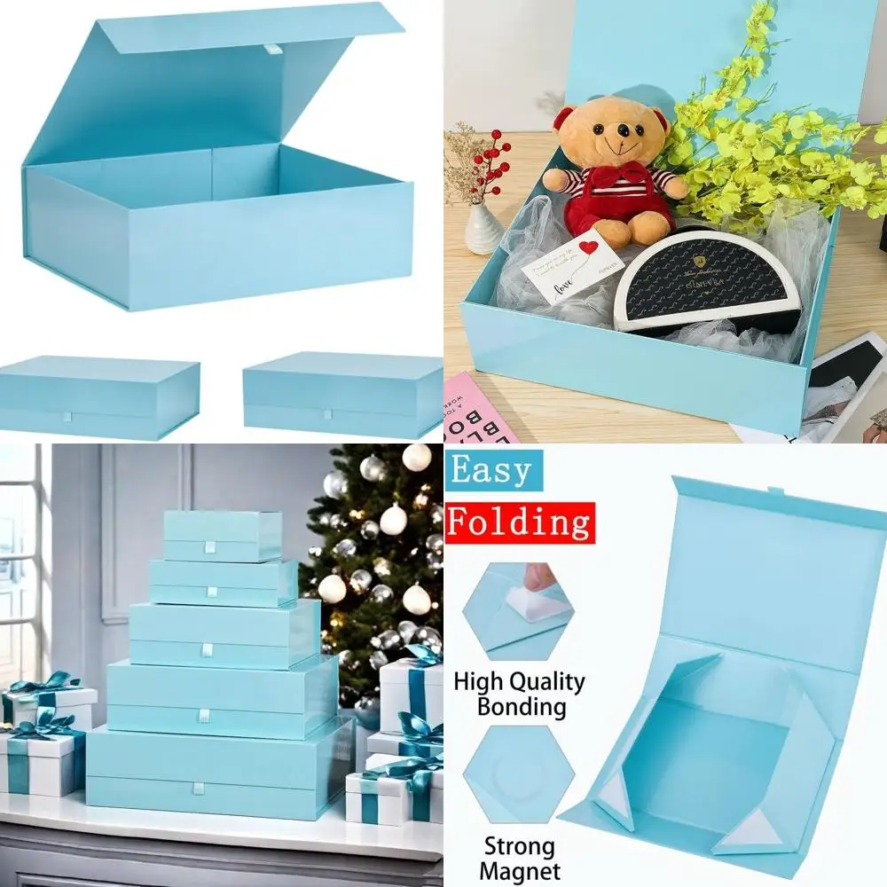 مجموعة ثلاثية من علب الهدايا الزرقاء XL - 19 × 16 × 6 بوصة، غطاء مغناطيسي للإغلاق، مثالية لرفقاء العريس وأعياد الميلاد وأعياد الميلاد والكبيرة
