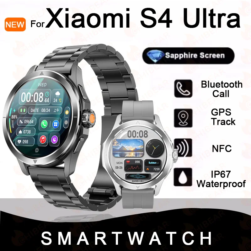 

For Xiaomi S4 Ultra Outdoor Sports Smart Watch Men AMOLED Screen NFC GPS Compass Heart rate Waterproof Bluetooth Call SmartWatch