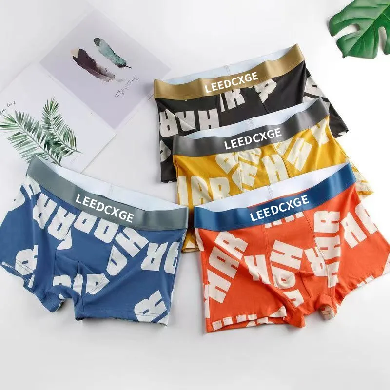 

4PCS Ice Silk Men's Underwear Men's Large Size Antibacterial Breathable Student Boxers Summer Thin